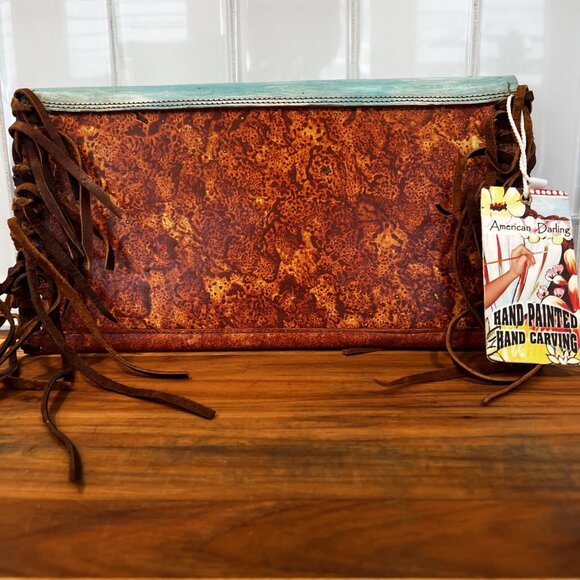 American Darling Hand Tooled and Hand Painted Clutch - Picture 2 of 5
